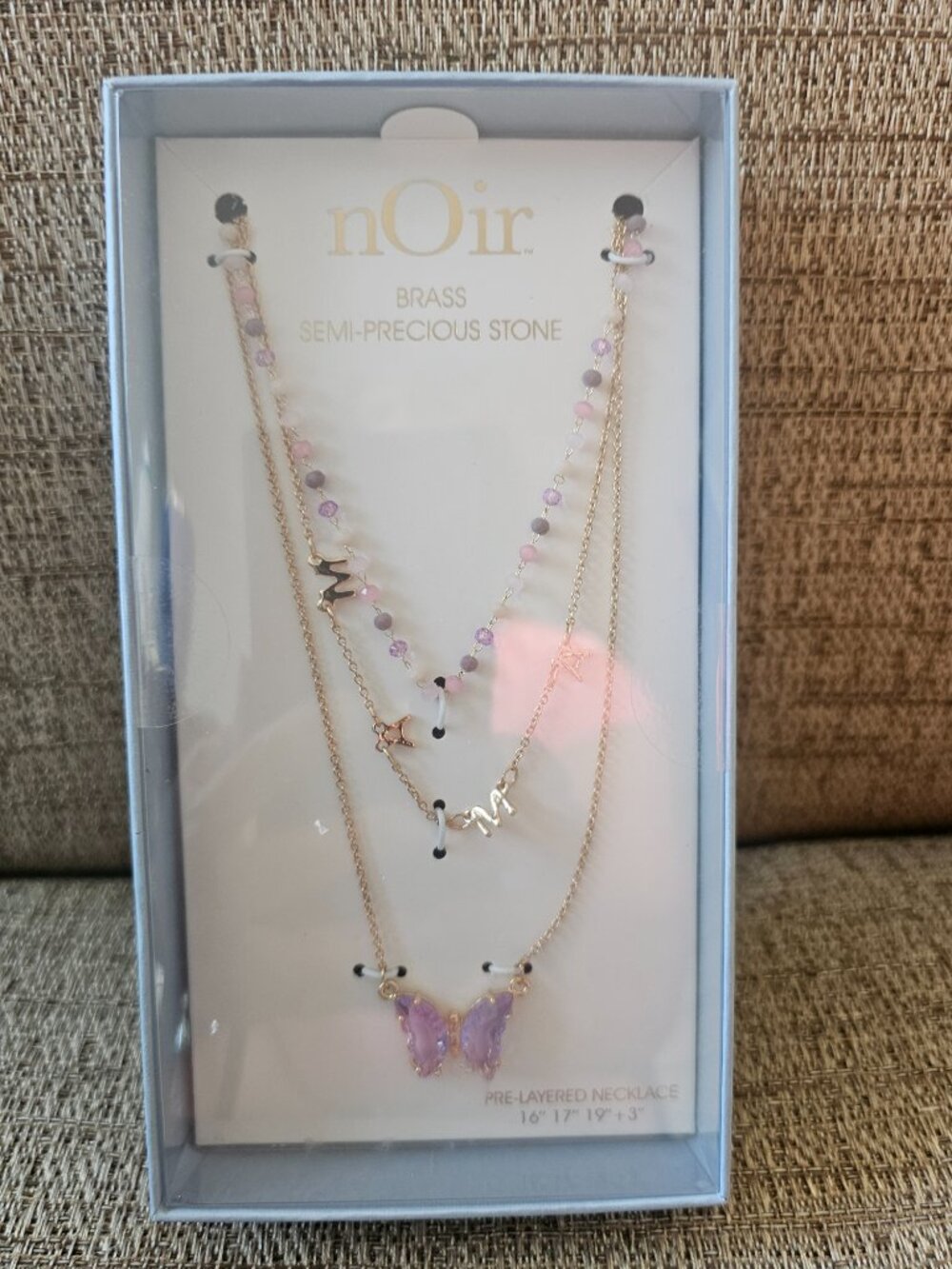 nOir Mama Butterfly Necklace – Lavender, Pink & White Semi-Precious Stone | NIB